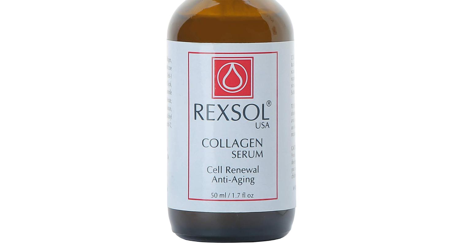 Front view of Rexsol Collagen Serum bottle