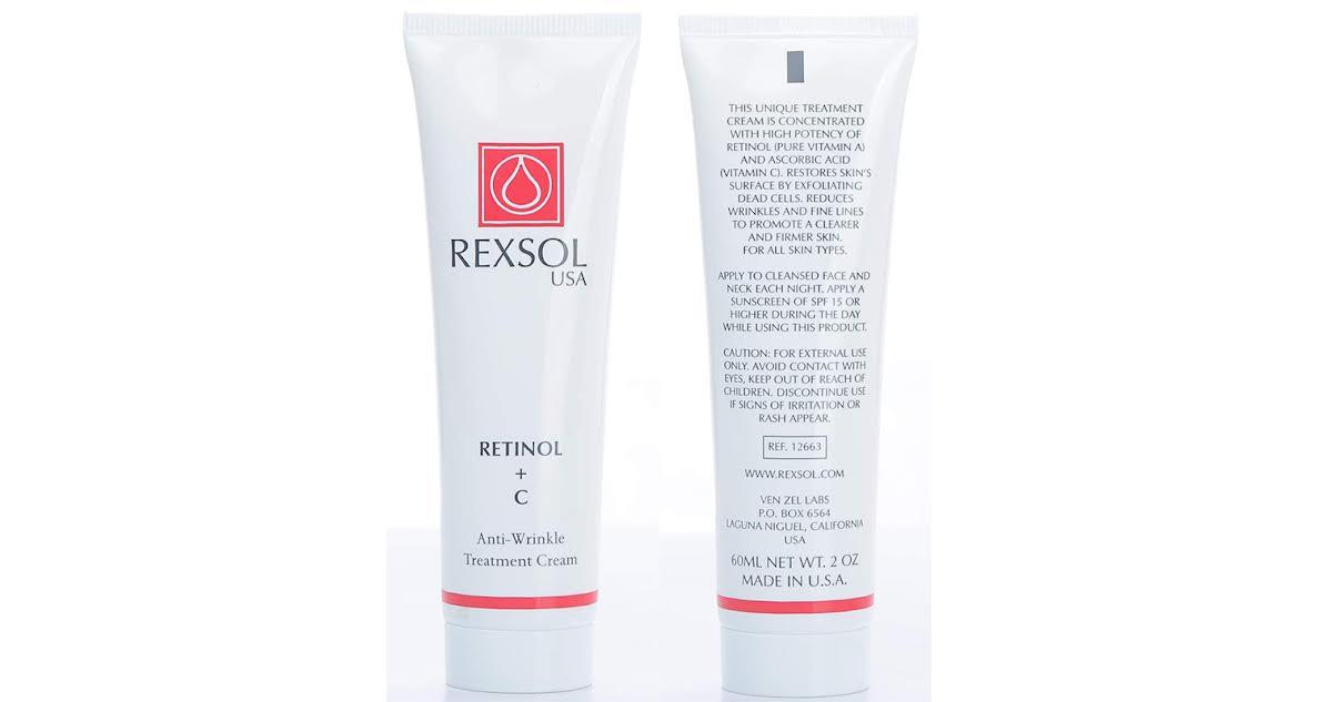 Front and back views of Rexsol Retinol + C tube